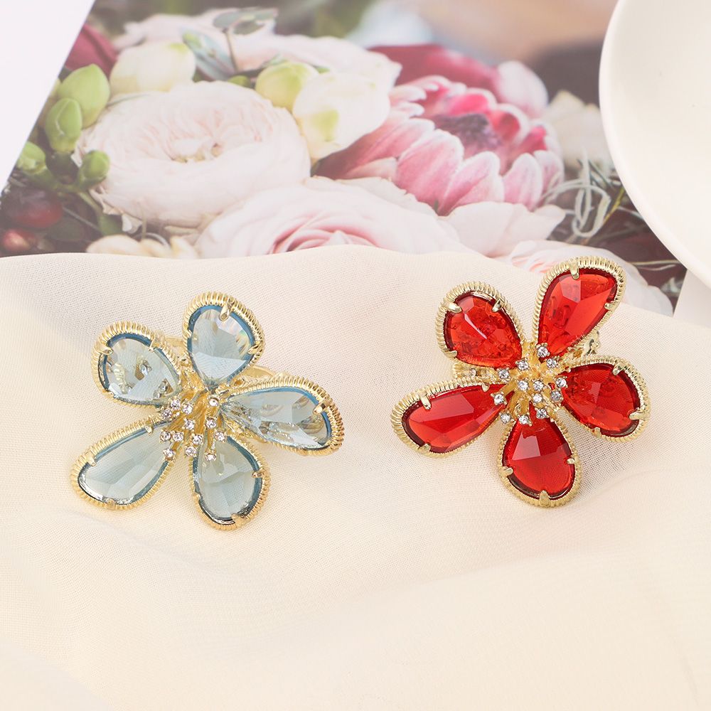 Women Girl Shine Exaggerated Fairy Ring Rhinestone Flower Open Adjustable Big Flower Crystal Ring