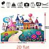 2D Magical Kingdom Backdrop, Cute Colorful Castle and Garden Illustration Background