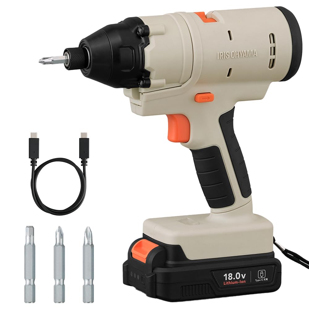 IRIS OHYAMA Rechargeable Impact Driver Sand Beige Multi-Gear Set, 18V, JM18INS,