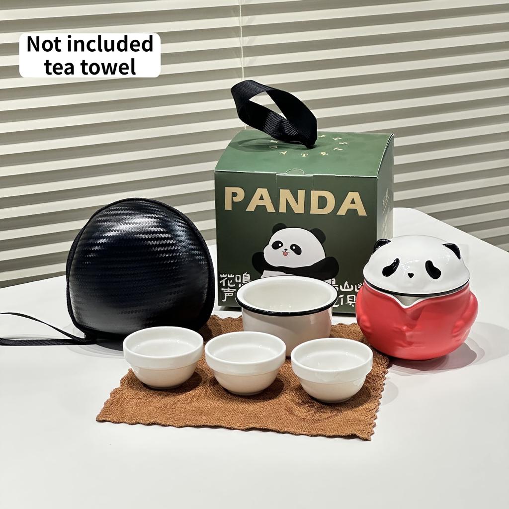 Ceramic Kung Fu Teaware Sets Creative Panda Tea Set Household Portable Travel Teacups One Pot Three Cups with Gift Box Drinkware