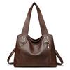 Large Capacity Leather Tote Bag for Women Vintage Shoulder Handbag with Zip Pockets