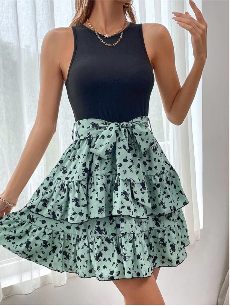 Summer New Women Sleeveless Printed Backless Dress Ready