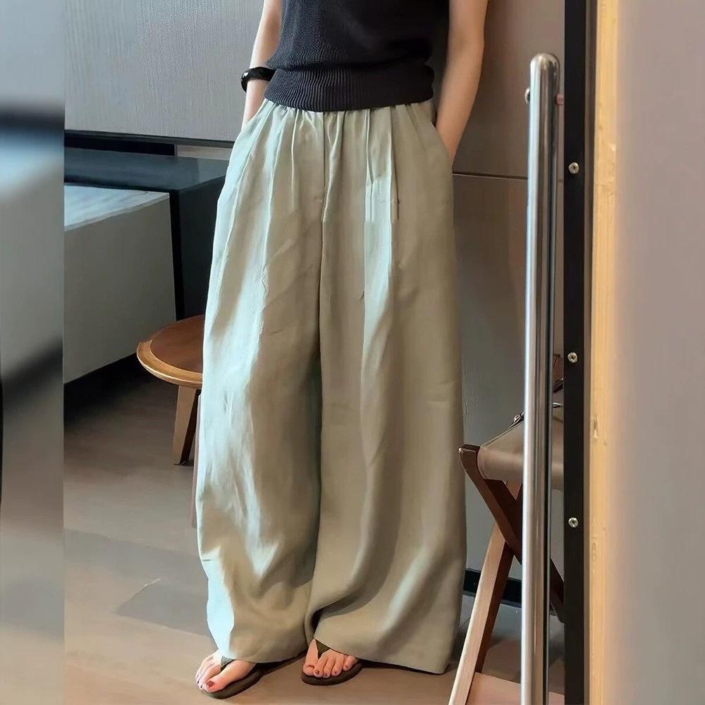 Women High Waist Wide Leg Pants Solid Gray Business Casual Trousers Straight Loose Office Daily Pants