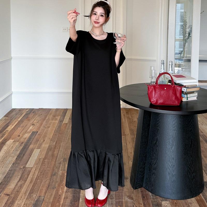 Short sleeve Plus size Cotton vintage black new in dresses for women casual loose long summer dress