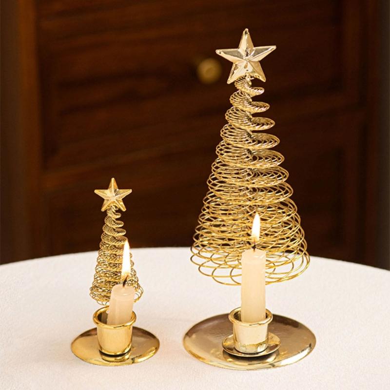 3 Pack Metal Christmas Candleholder Pine Tree Shape Candelabra Seasonal Centerpieces Decors For Dining Room Fireplaces