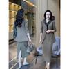 3022 Plus Size Women's Fashion Suit with Flowing Ribbon and Half Skirt - Slimming Two-Piece Commuting Set