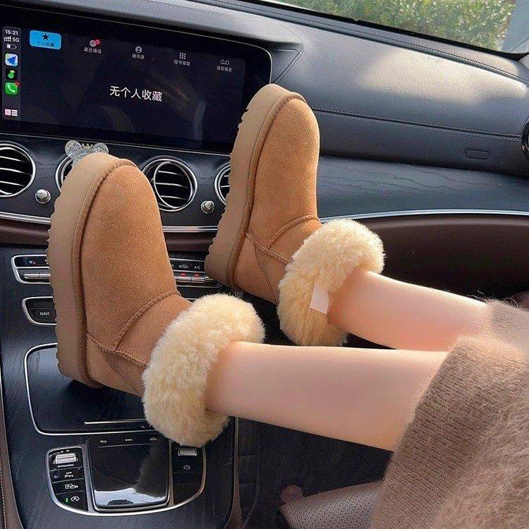 

Soft leather version~ Snow boots women s 2025 winter new thick-soled fur integrated versatile medium tube velvet thermal cotton boots 40