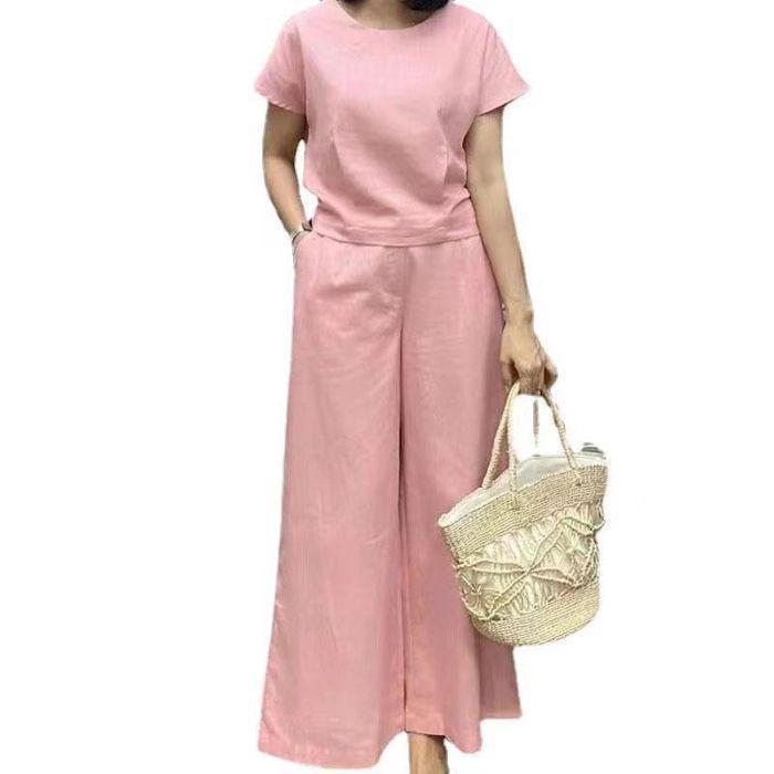 Plus Size Solid Color Short-Sleeve Sports Suit for Spring & Summer