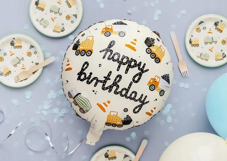 Happy Birthday Foil Balloon Construction Vehicles Excavator Birthday 45cm