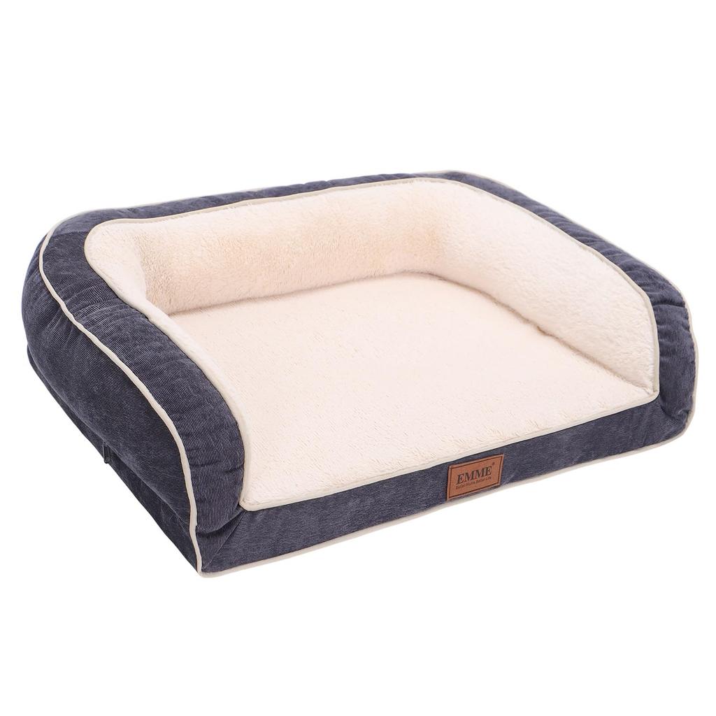 EMME Fluffy Pet Bed Sofa Cover, Washable and Easy to Install, Fits Beds 111x86x26cm, Navy, XL Size