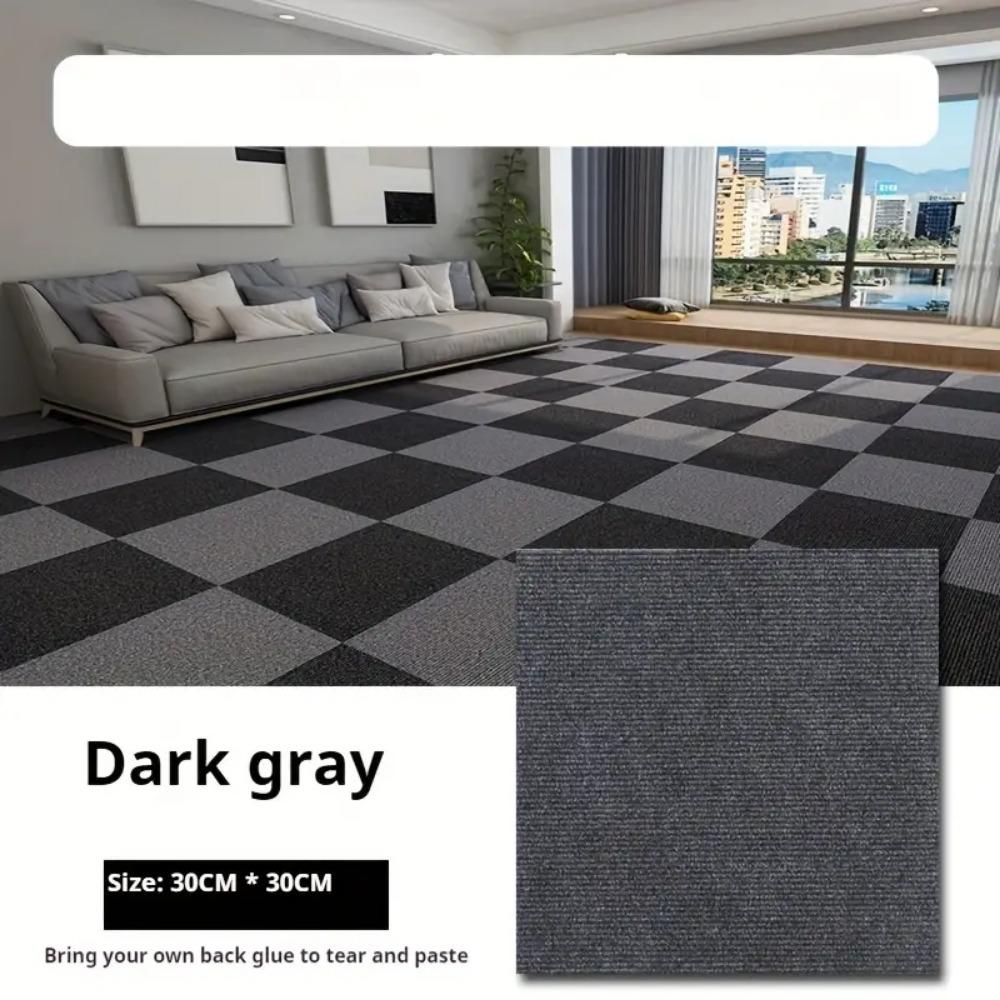 Square Self-Adhesive Carpet Tiles for Office and Home, Non-Slip Foam Backed Polyester Carpet, Solid Color Pattern , Office and Porch Decoration