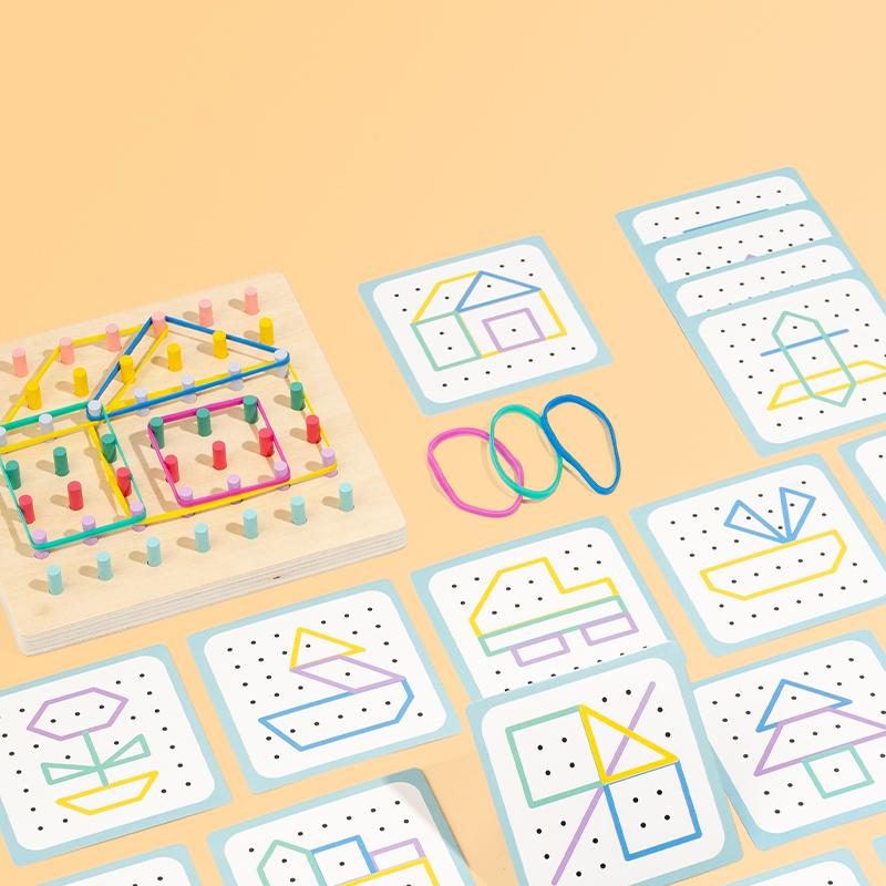 Holz-Geoboard mit Gummibändern Formpuzzle mit Musterkarten Grafisches Lernspielzeug Geschenke für Geburtstag Kinder Kinder Festival