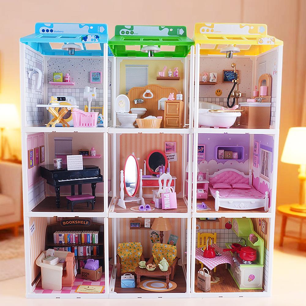 Miniaturowe 9 Stylów DIY Budowanie Pudełko na Chleb Sypialnia Łazienka Kuchnia Salon Tematyczny Mini Meble Zestaw Montażowy Kreatywna Zabawka 3D Prezent