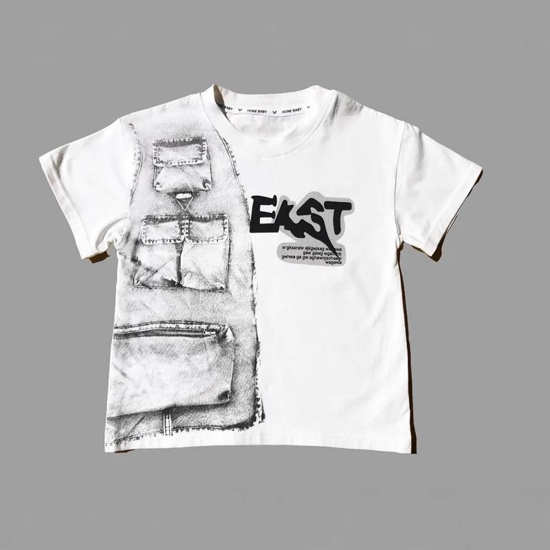 2-8 Years Boys Summer Clothing Set Letter Print Short Sleeved T-shirt+Denim Shorts 2Pcs Suit For Kids Handsome Casual Outfit