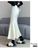 Black Knit High Waist Midi Skirt for Pear Shape Women, Plus Size A-Line Fishtail, Autumn/Winter.