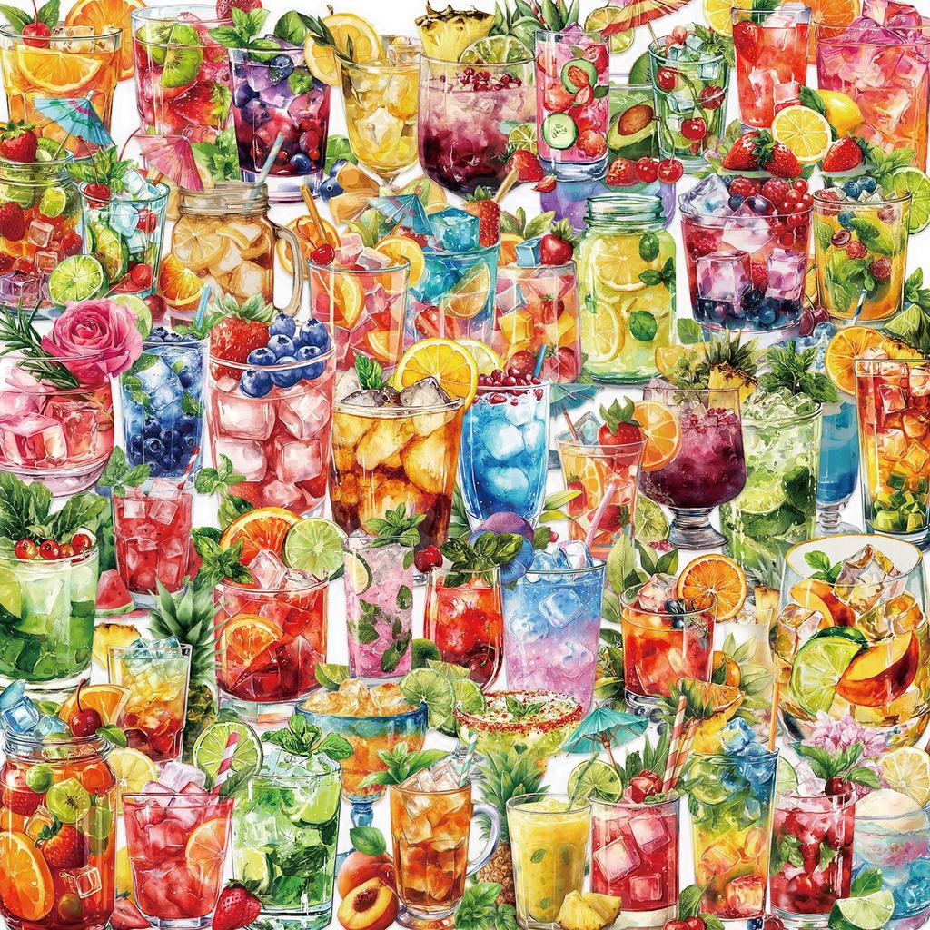 50pcs Creative Summer Beverages PET Transparent Material Stickers Handheld Account Material Decorative Decal