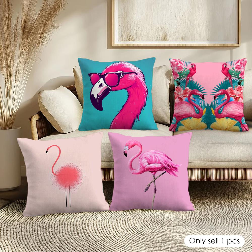Flamingo Cushion Cover Soft Short Plush Pillow Cover Smooth Cozy Texture Aesthetic Cushion Case Home Decor