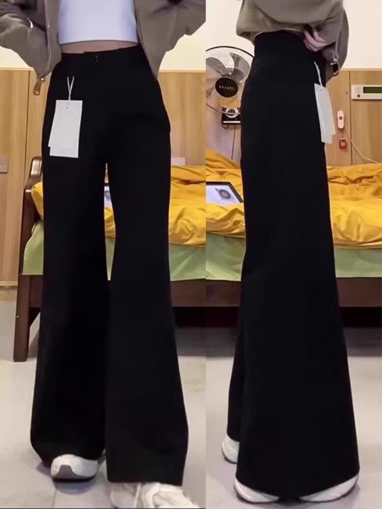 2025 Women's Flared Wide-Leg Jeans - Korean Trend, Autumn, Floor-Length