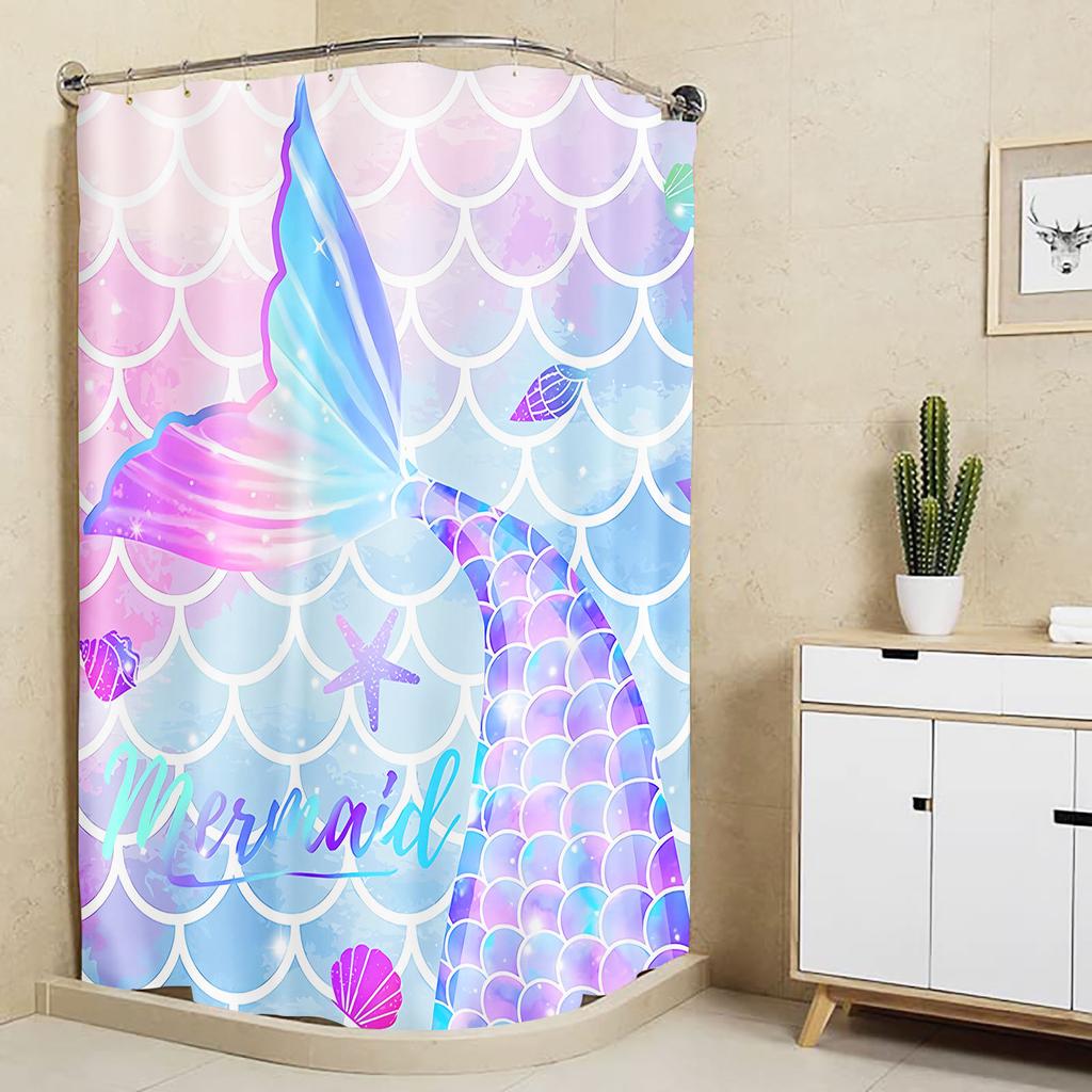 Mermaid Anime Shower Curtain Cute Bath Waterproof Curtains For Living Room Luxury Set Screen Bathroom Accessories Sets