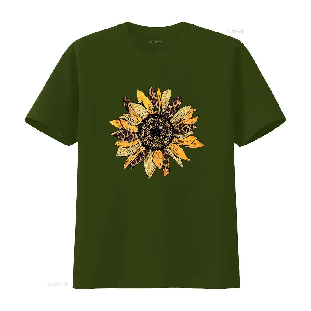 Leopard Sunflower T Shirt Print Botanical Mothers Day Gift Unisexs Flowers Vintage Breathable Comfortable Fashion