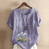 Women's Fashion Flower Cluster Prined Short Sleeve T-shirt Loose Cotton Shirt Casual Loose Summer Blouse Tops Plus Size