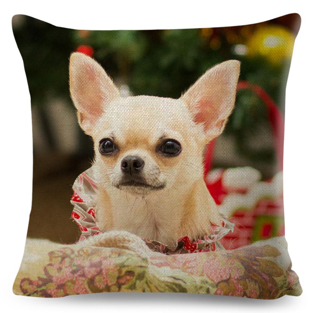 Cute Little Dog Chihuahua Cushion Cover Decor Lovely Pet Animal Pillowcase Polyester Throw Pillow Case for Sofa Home Car 45x45cm
