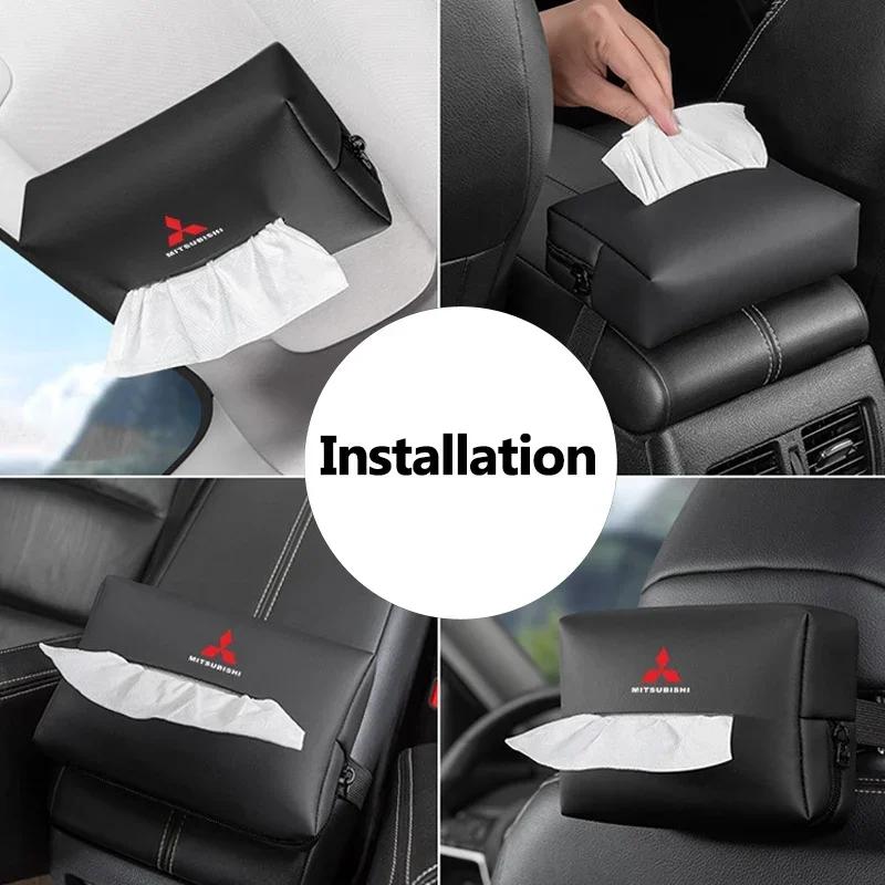 Leather Car Interior Tissue Box Holder Seat Back Storage Bag for Mitsubishi Outlander ASX Pajero Sport L200