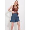 Women's Beige Straw Knit Belted Gabardine Shorts Alc-x10271