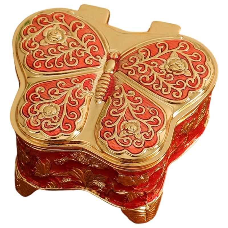 

Butterfly Shape Jewelry Box Storage Space Lid Stylish Jewelry Organizers Metal Texture for Home Decors and Daily Use червоний