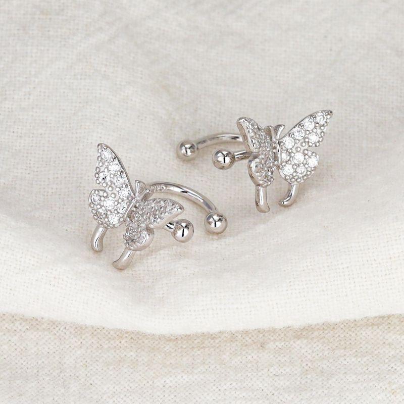 Diamond Butterfly Ear Clips Women'S Lamp Luxury Niche Design High-End Temperament No Ear Piercings Ear Bone Clips Earrings