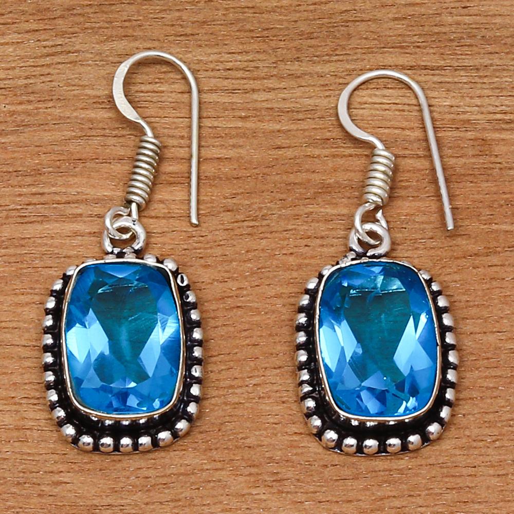 Bracelet et Boucles d'Oreilles Bijoux en Pierre Gemme Quartz Bleu Suisse 7-8''