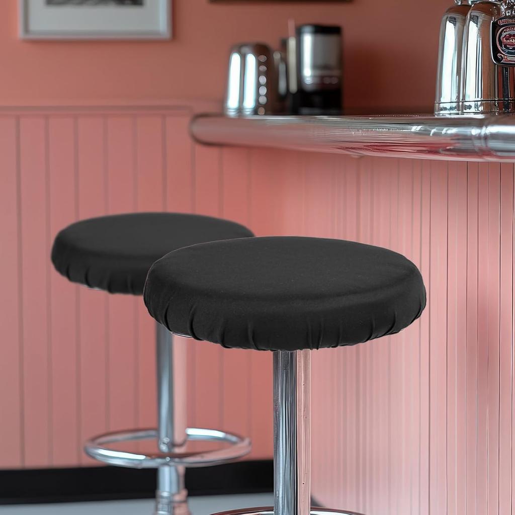 2 Pcs Bar Stool Covers Black Round High Elastic Bar Stool Covers Soft Stool Cushion Washable Slipcovers Fit for Dia 11-14 in Bar Round Chair for Home
