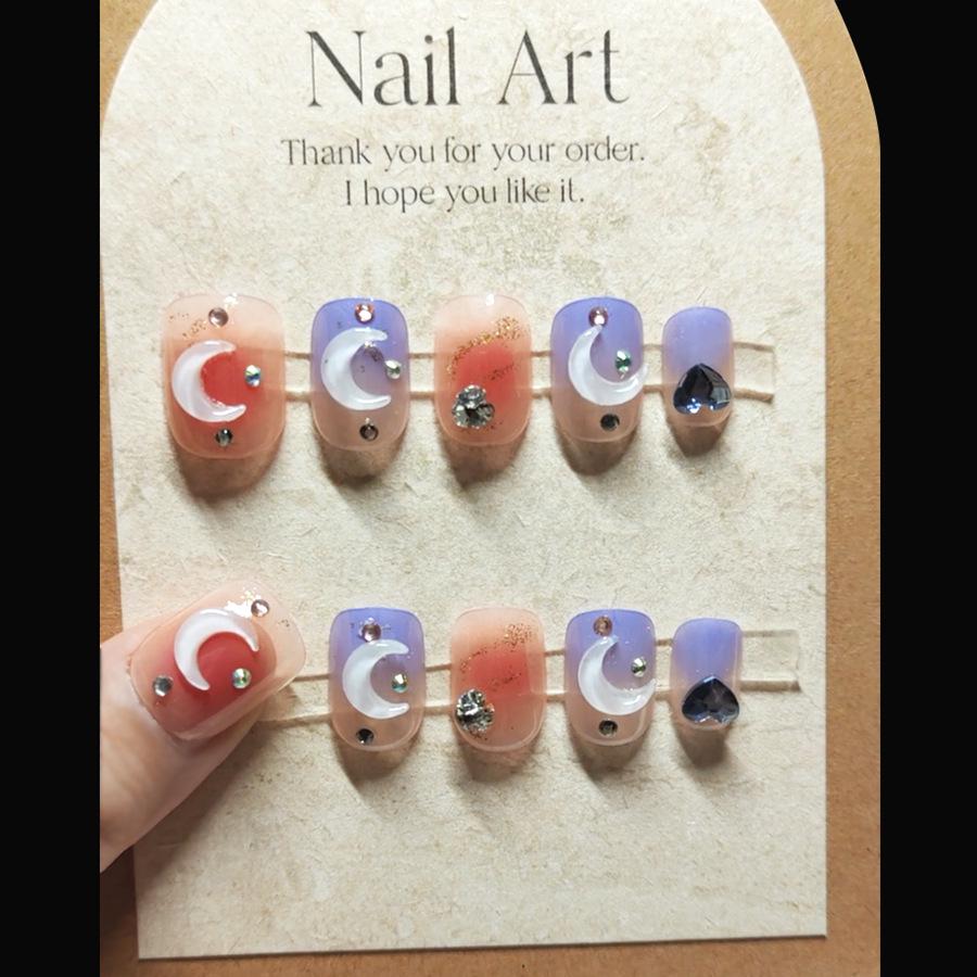 Yajie Na - Blush Sea Salt Moon Wearable Summer False Nails with Nail Art Stickers