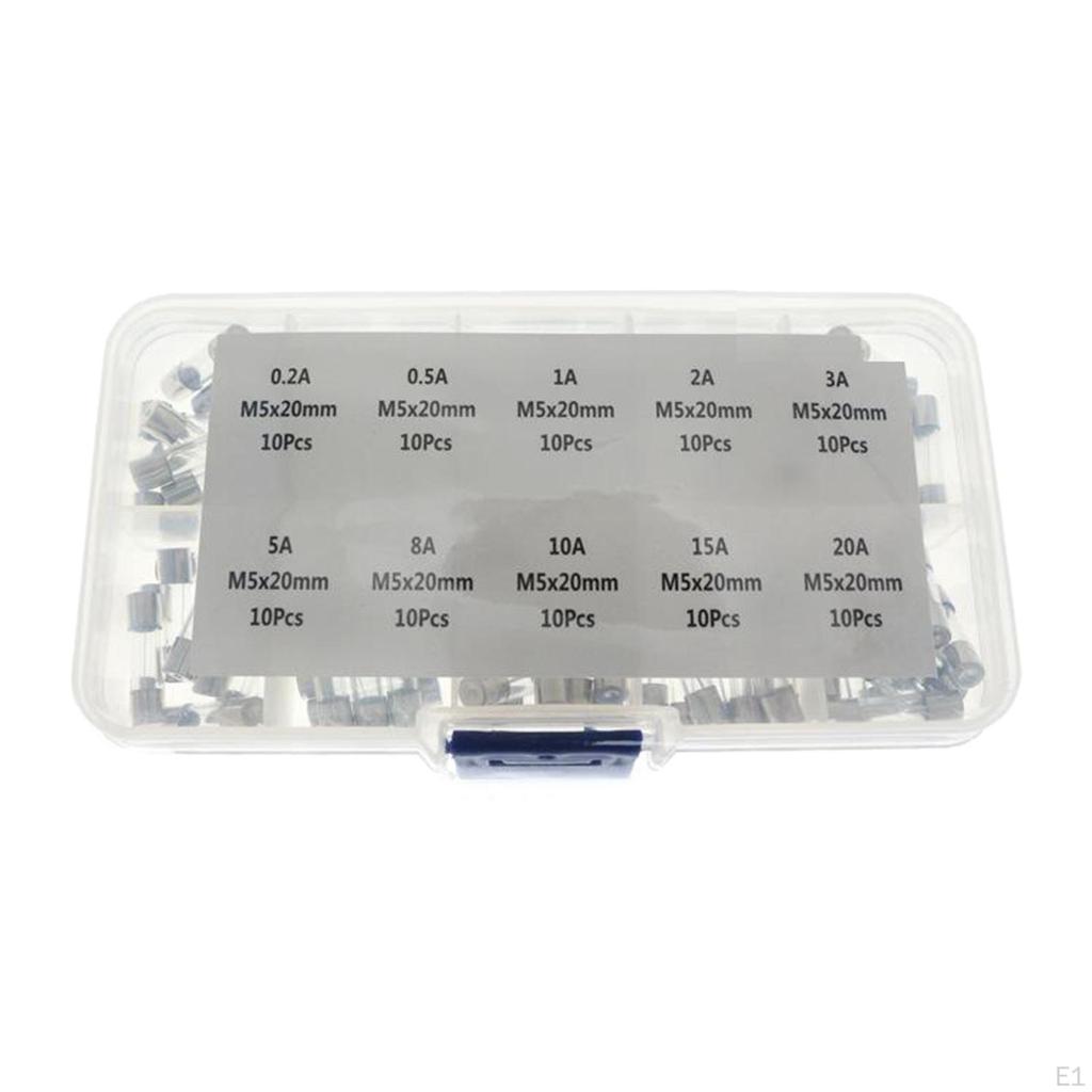 100pcs 1A 5V Quick Blow Fusing Glass 5X20mm Assortment with Storage Box