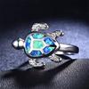Fashion Sea Turtle Ring For Women Inlay Imitation Blue Fire Opal Ring Women Wedding Band Engagement Party Jewelry Drop Shipping