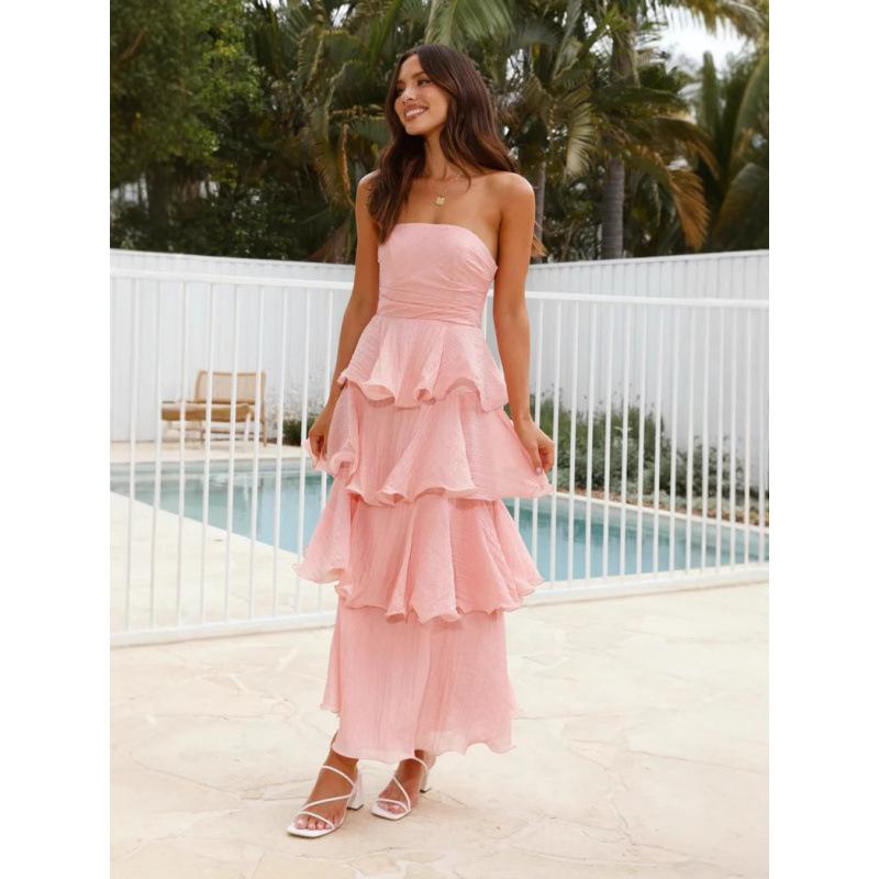 Summer European and American New Women's Clothing Sexy Fashion Tube Top Backless Cake Dress Women