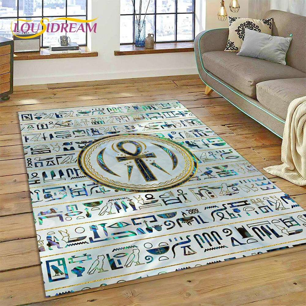 Antike ägyptische ideografische Zeichen-Symbole, mythologischer Teppich, Teppich für Zuhause, Wohnzimmer, Schlafzimmer, Sofa, Fußmatte, Dekoration, rutschfeste Matte