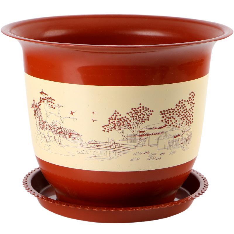 Vaso Fioriera Grande Resistente in Resina con Sottovaso - Aspetto Ceramica Fatto a Mano per Balcone o Scrivania