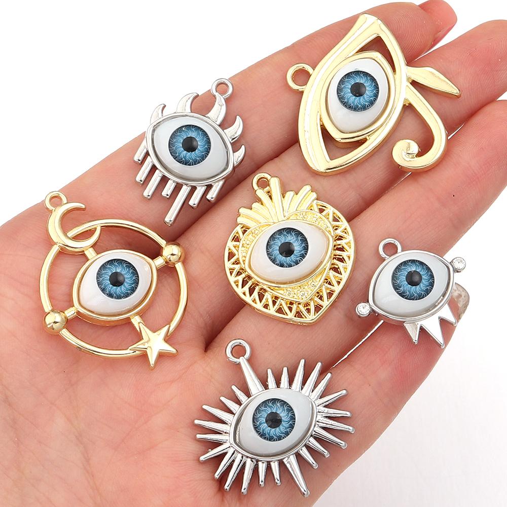 5 Stück/Los Legierung Böser Blick Anhänger Herz Stern Mond Auge Anhänger Für Schmuckherstellung DIY Halskettenanhänger Ohrringe Zubehör