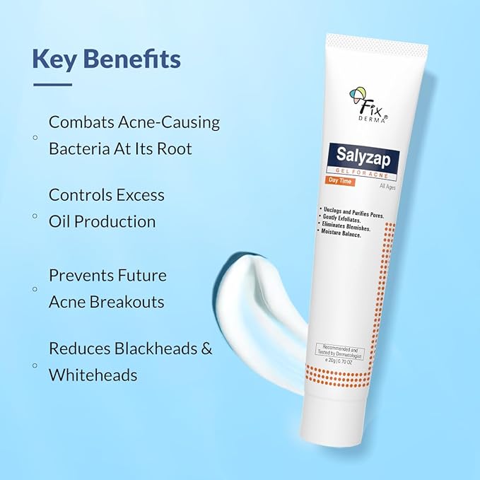 Fixderma Salyzap Day Time Gel 20 ml With Salicylic Acid, For Acne Scars, Pimples, Unclogs pores and oily skin, Soothes Acne And Reduces Breakouts
