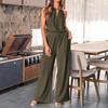 Women's Summer 2-Piece Outfit Casual Sleeveless Halter Top Wide Leg Pants Set Summer Cotton Linen Lounge Suit