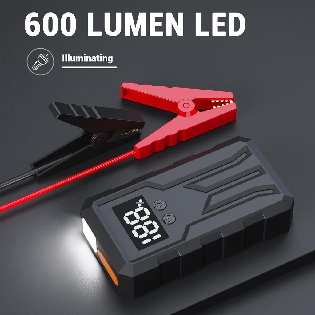 Jump Starter 4000A, Portable Car Battery Charger for 8-9L Engines, with LED Flashlight & USB Quick Charge