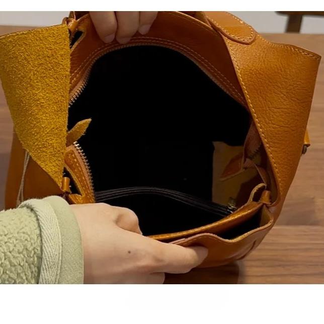 Johnature Genuine Leather Retro Women's Bag Commuting Soft Cowhide Solid Color Handbag Versatile Shoulder Bag