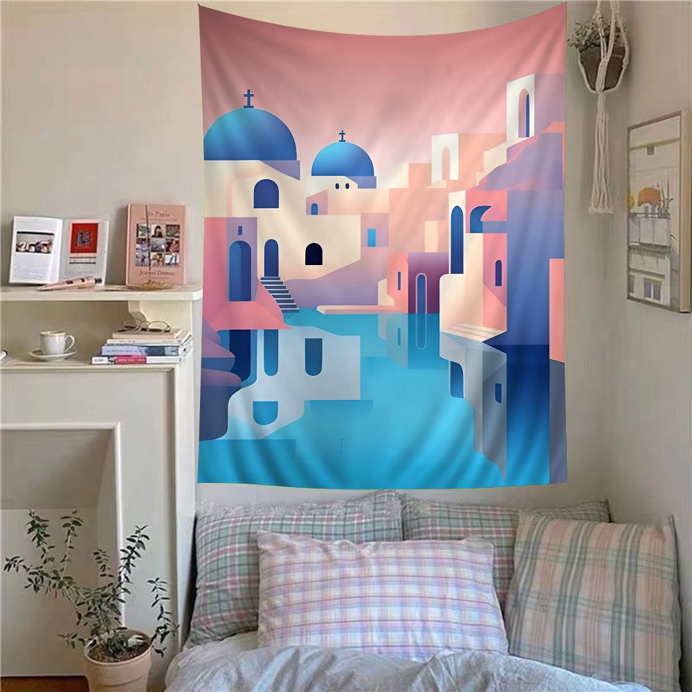 Landscape Nordic Barcelona Santorini Positano Colorful Tapestry Wall Hanging Hanging Tarot Hippie Wall Rugs Dorm Wall Art Decor