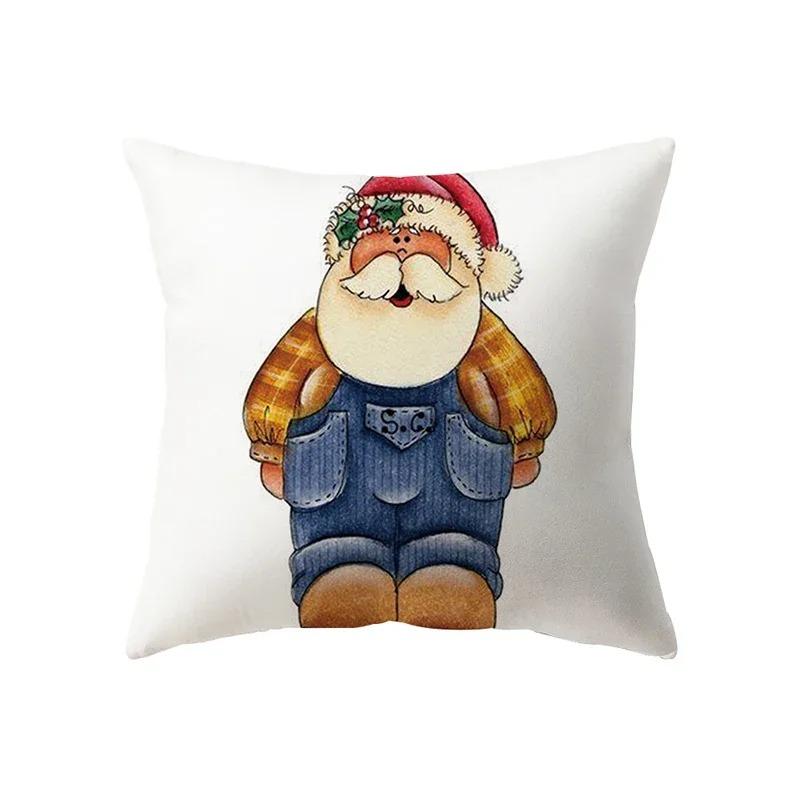 Cute Santa Claus Merry Christmas Printed Pattern Cushion Cover Home Living Room Sofa Decoration Polyester Pillow