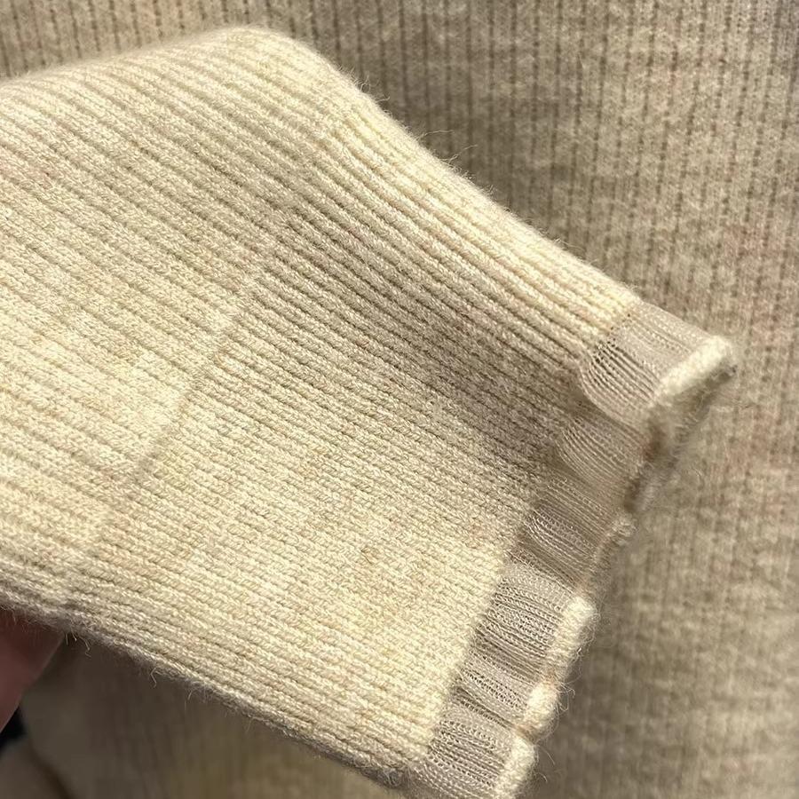 Svetr s polovičním vysokým límcem a silným sametem, Dámský podzimní a zimní sametový pletený svetr s integrovanou krajkovou hranou