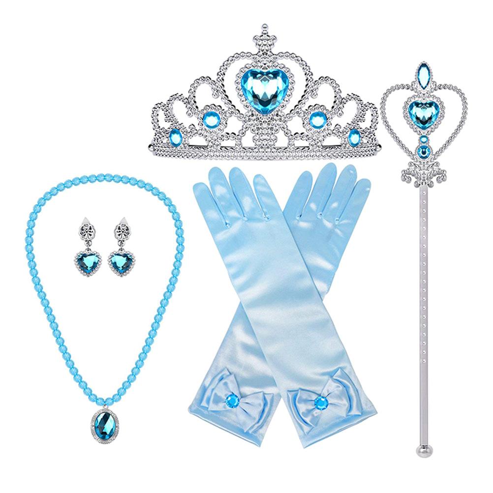 

Princess Dress Up Costume Accessories Crown Scepter Necklace Earrings Gloves Set