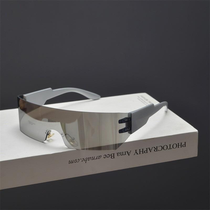 Cycling Rimless Y2K Sunglasses Men Women Trendy Gradient 2000'S Wrap Around Sun Glasses Punk One Piece Goggles Fashion Shades