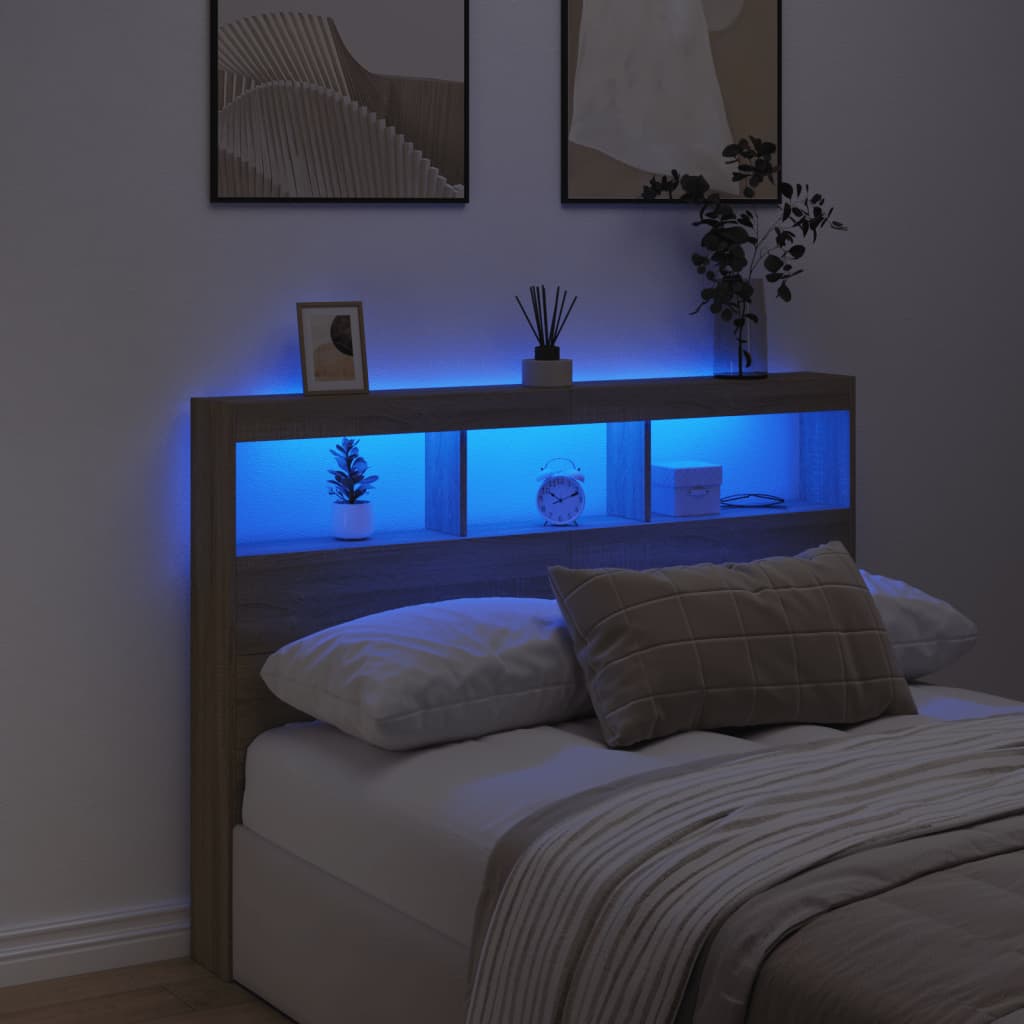 Vidaxl Testata del Letto con Mensole e Illuminazione a LED, Rovere Sonoma, 140X17X102Cm