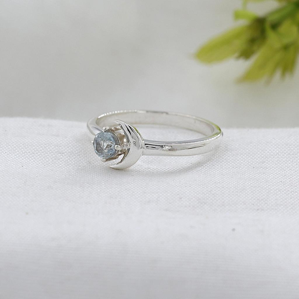 Blue Topaz Silver Half Moon Ring, 925 Sterling Silver, Handmade Jewelry, Women Silver Ring, Gift For Her Ar8918